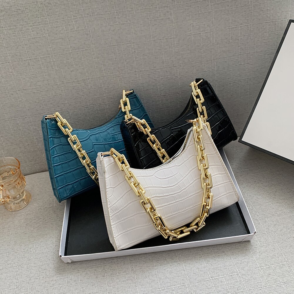 Alligator Pattern Small Shoulder Bags For Women Casual PU Leather Underarm Bags Female Thick Chain Handbags bolso mujer