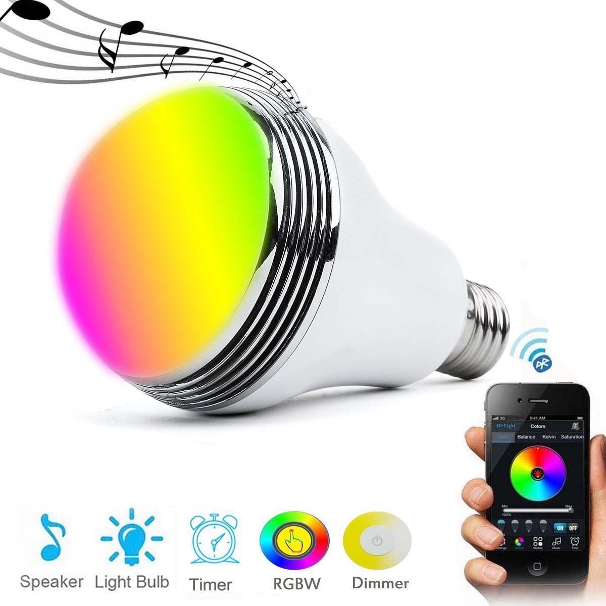 Smart Colour Changing Led Lamp Draadloze Bluetooth 4.0 Speaker Led Lamp Bluetooth Controle Rgb Colour Music Speaker Timer: Default Title