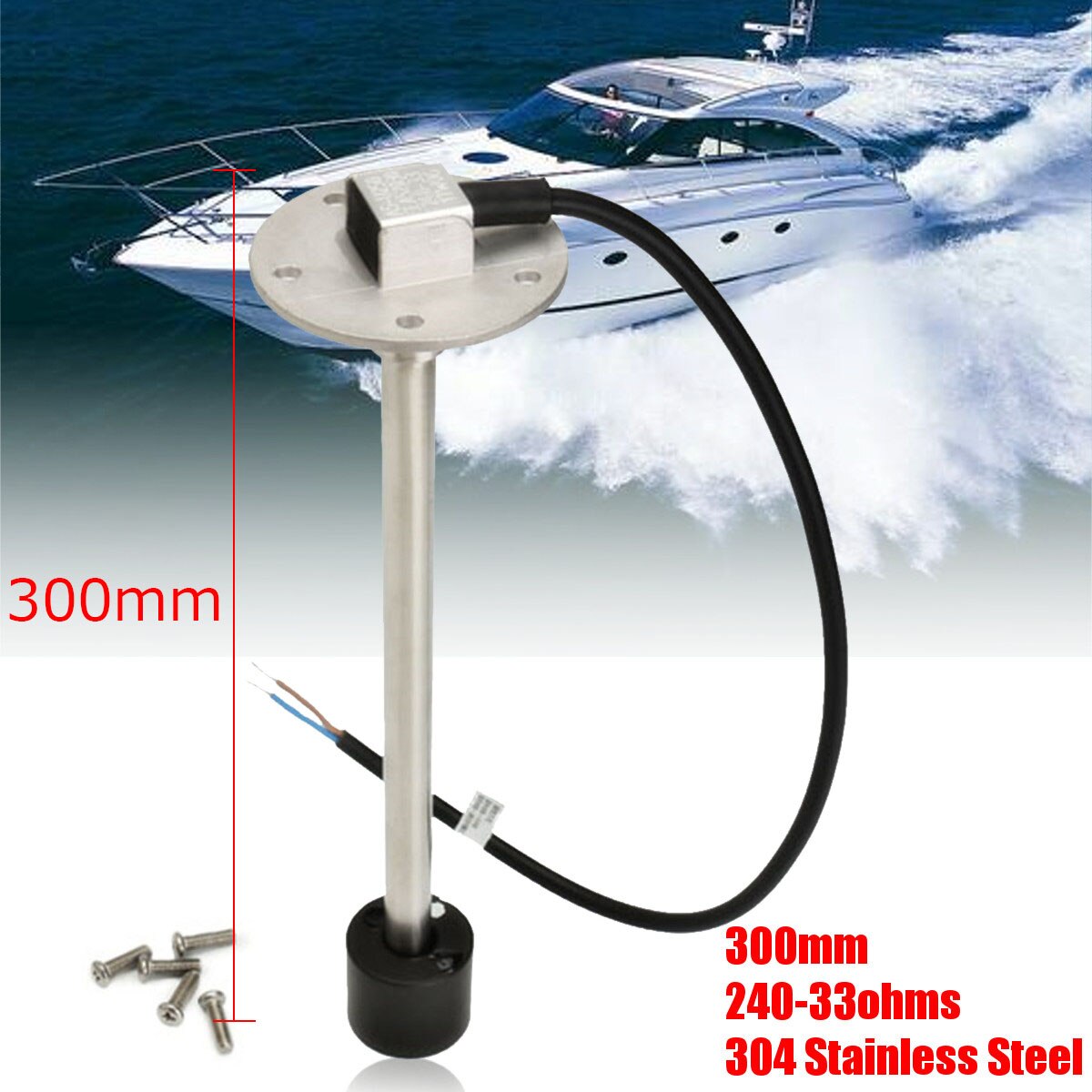 300mm drivstoffnivå sensor båt lastebil bil drivstoff sender enhet marine rv vann nivå måler sensor 240-33 ohm rustfritt stål båt