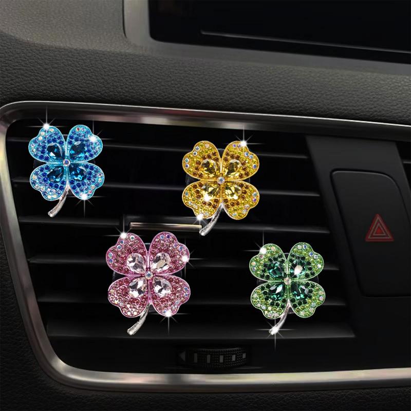 Car Vent Clips Alloy Four Leaf Clover Alloy Car Air Freshener Fragrance Decor Multifunctional Rotatable Car Interior Accessories