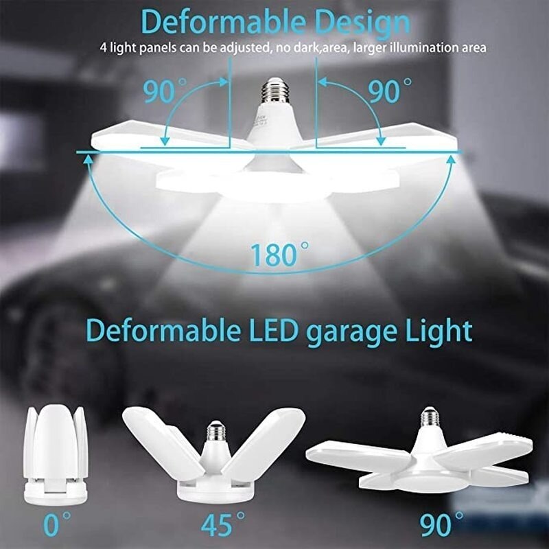 60W Bright Light Led Folding Four-Leaf Garage Light Folding Bulb Portable Warehouse Garage Lights Ajustable Industrial Lighting