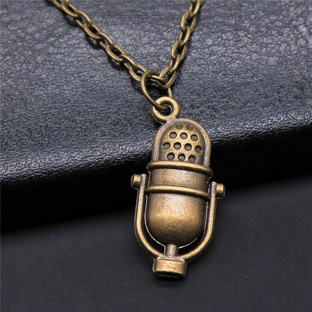 Musical Jewelry For Women Men Girl Boys Musical Note Microphone Drum Guitar Violin Pendant Necklace Antique Silver Color: N2-A11550