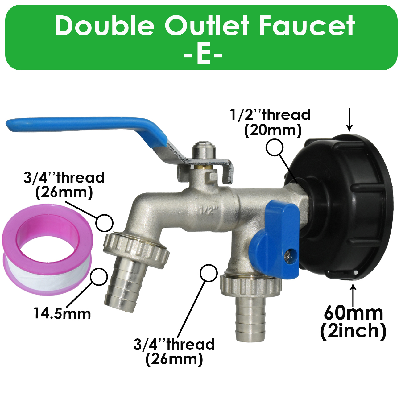 IBC Brass Tap Adapter Replacement S60 Water Tank 1/2'' Coupling Connecter Coarse Thread Garden Home Repair Valve Fitting Faucet: Blue
