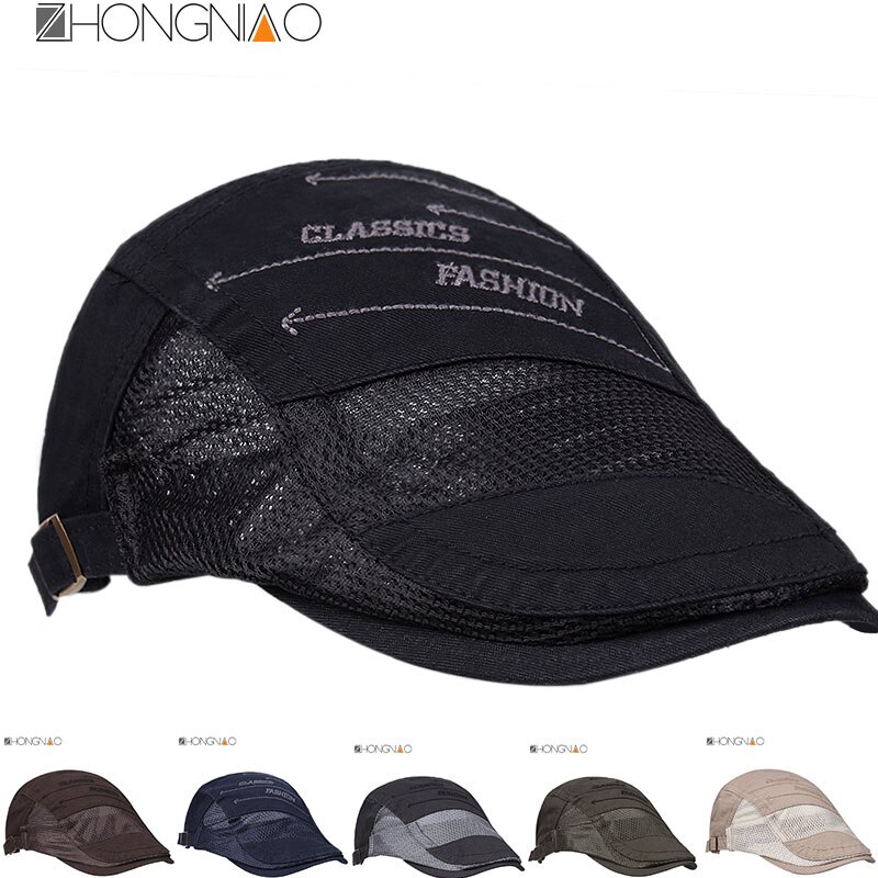 men's hat golf hat newsboy flat cap cotton hat summer sunscreen breathable mesh cap driving