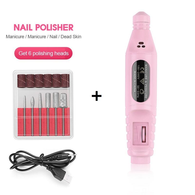 1 Set Nail Elektrische Machine Boor Kit Usb Opladen Manicure Machine Pedicure 6 Bits Schuren Buffer Nagelvijl Nail Art pen TSLM1: 02