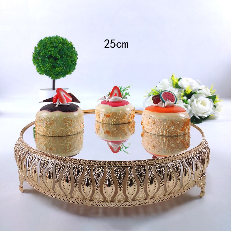 1pc metal bryllupskage stativ dekoration fest spejl bakke dessert galvanisk guld cupcake bord hjemme display værktøjer: Guld 25 cm