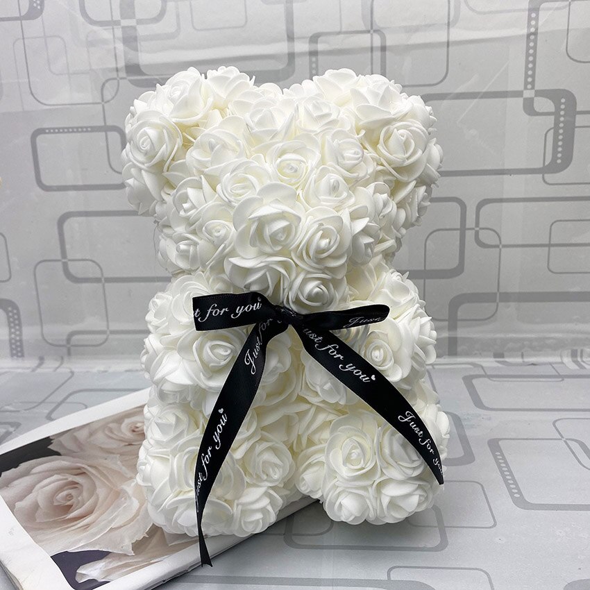 25cm rose bjørn bamse kunstige skum roser til vindue display evig rose evige blomst bryllup valentines: Hvid 25cm ingen kasse