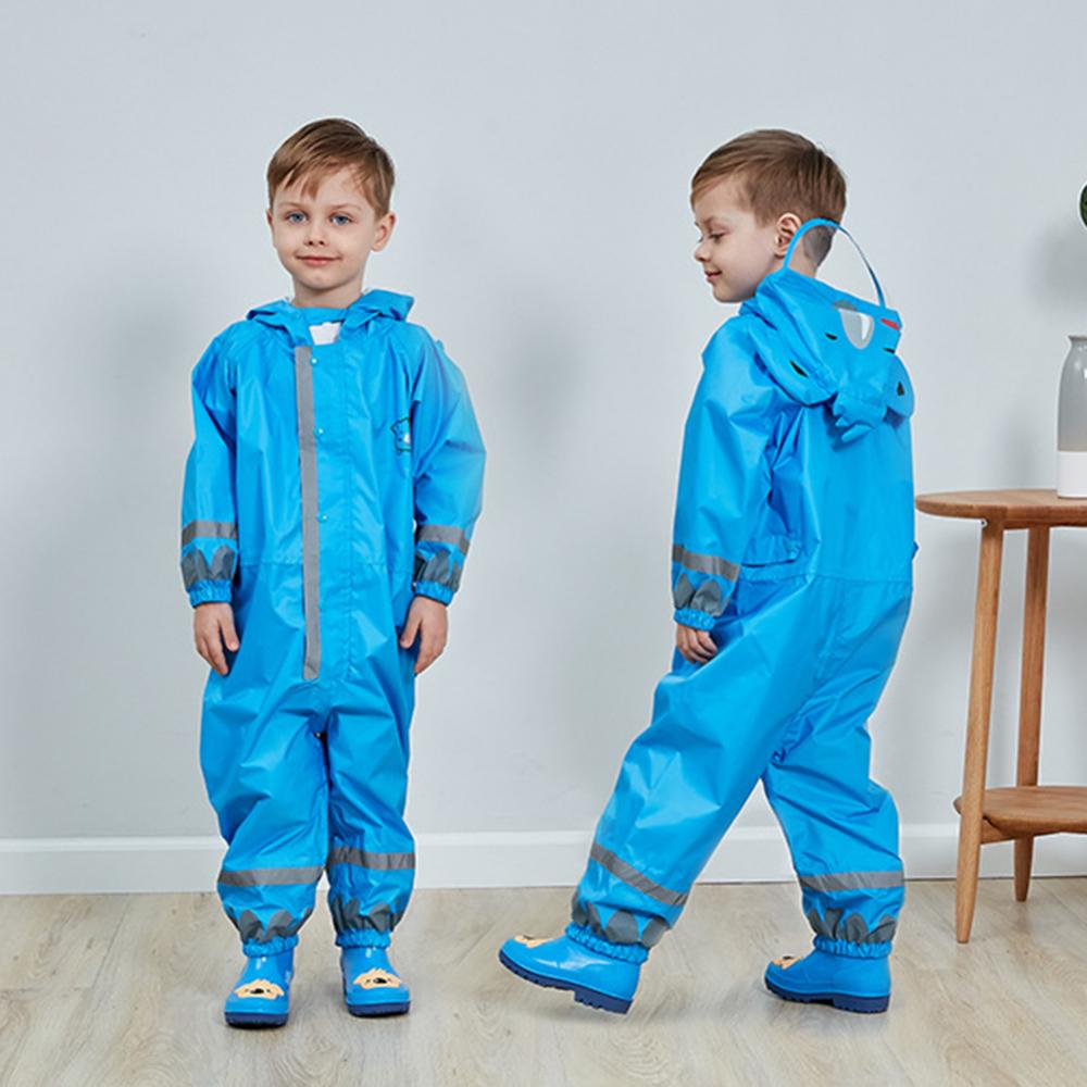 Chubasquero impermeable de una pieza para niños, abrigo de lluvia con dibujos de animales, tira reflectante, Poncho con capucha, Bata