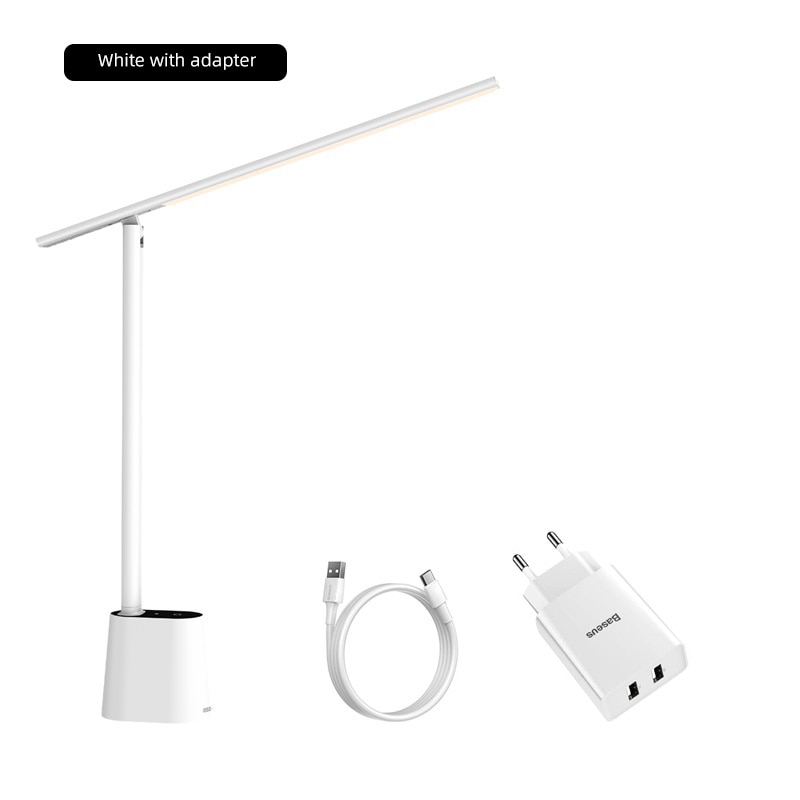Baseus – lampe de bureau LED intelligente, luminosité adaptative, protection des yeux, pour bureau, Table pliable, veilleuse, lecture de chevet: White with EU Plug
