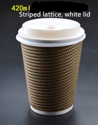 disposable paper coffee cups plaid thickening corrugated milk tea cocoa cup: 420ml white lid