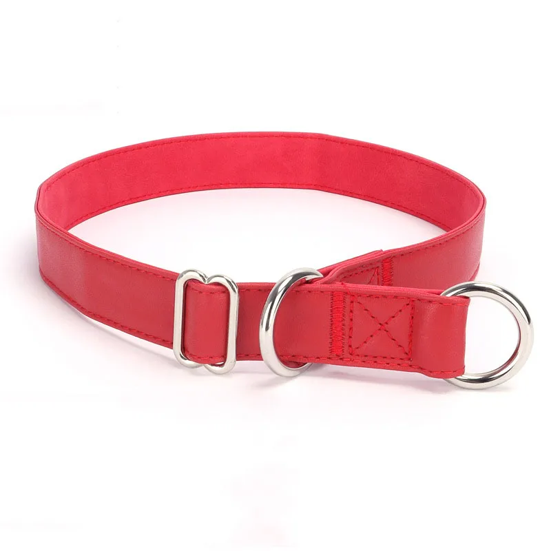 Collar antideslizante de cuero PU para perro, cadena de estrangulamiento para entrenamiento de perros, súper suave, duradero y fuerte, adecuado para caminar: L / Rojo