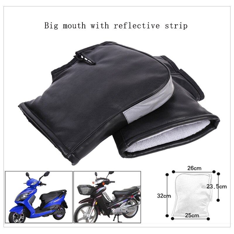 Motorhandschoenen Waterdicht Met Reflecterende Strip Winter Warm Motorfiets Stuur Moffen Winddicht Thicken Motor Wanten: Black
