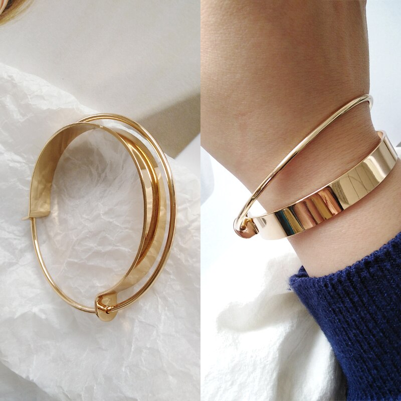 Glossy Double Layer Cross Opening Jewelry Bangle for Women Girls Party Hip Hop Punk Metal Geometric Bracelets gold: 6056