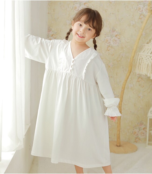 Camisones Vintage de princesa para niños y niñas, ropa de dormir holgada con cuello en V, pijamas victorianos para niños, ropa de dormir 11T