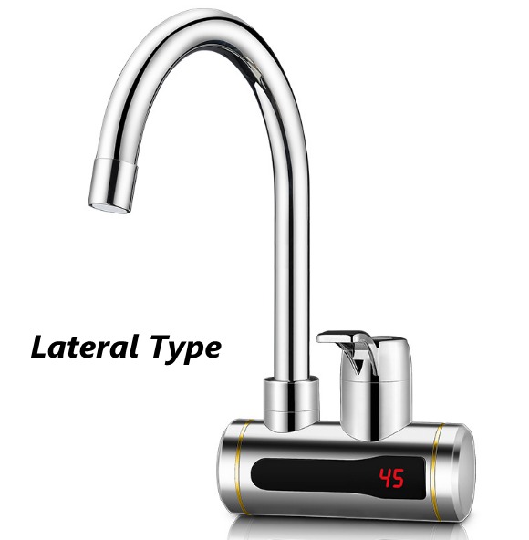 DMWD Electric Instant Water Faucet Stainless Steel Water heater Tankless Tap LED Temperature Display For Kitchen shower: Silver lateral type