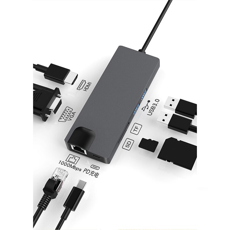 Dock 3.0 USB Hub Type C vers HDMI 4K VGA PD RJ45 Gigabit LAN SD/TF carte HDMI Hub adaptateur Station pour Pro Samsung