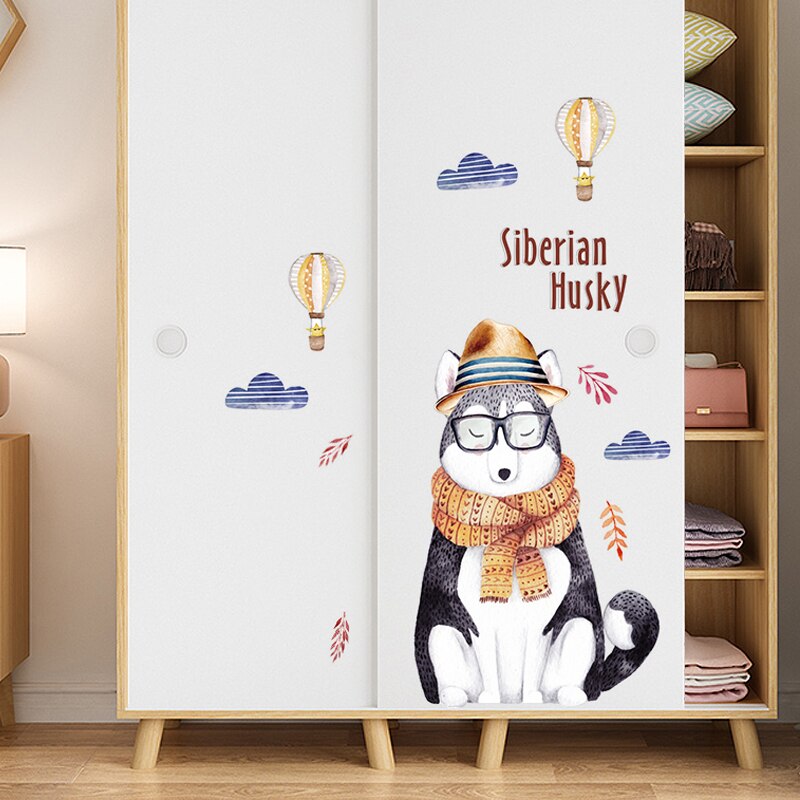 Cartoon Mr. husky wall sticker bedroom decor living room background wall decor self-adhesive home decor entrance door stickers