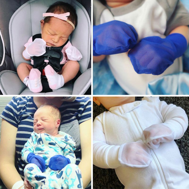 Neugeborenen Anti Kratzer Handschuhe Sommer Atmungsaktive Gittergewebe Baby Handschuhe freundlicher Schutz Gesicht Handschuhe Fäustlinge