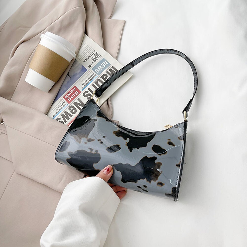 Women Cow Print Small Shoulder Bags Soft Pu Leather Underarm Bag Female Travel Handbag And Purses bolsa feminina: 	Grey