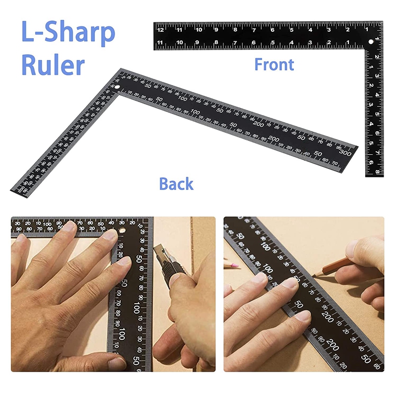 Carpenter Square, 3 Pcs L Square Right Angle Ruler,8 Inch x 12 Inch Metal Framing Steel Square,Right Angle Ruler