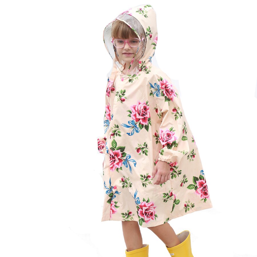 Stilfuld stor blomst børn regnfrakke piger poncho baby vandtæt poncho regnfrakke børn regntøj baby band regnjakke: S