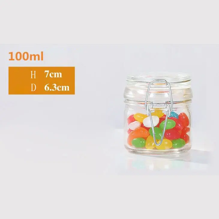 100/500/750ml gennemsigtige runde opbevaringskrukker med klips og lufttæt låg, opbevaringstanke til mad og morgenmadsprodukter, teæske: Lysegrå