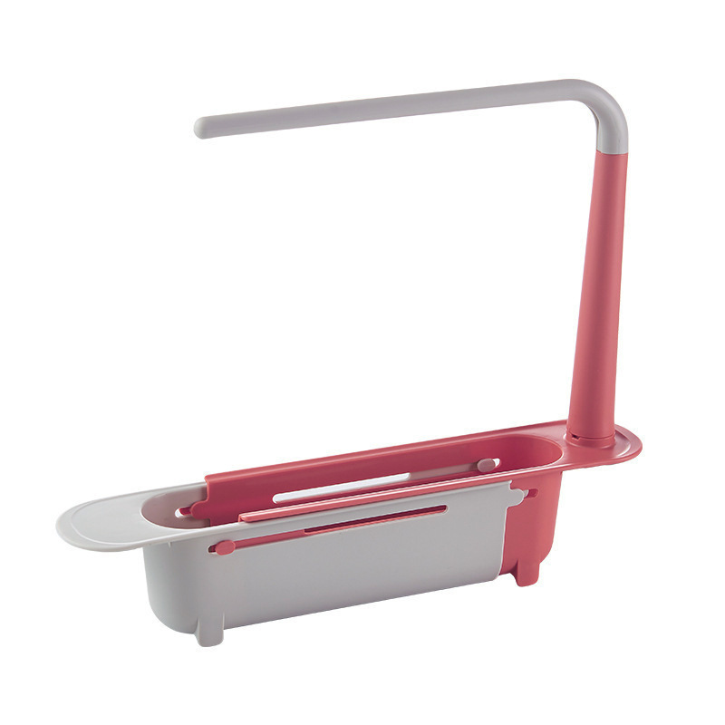 Telescopic Sink Shelf Kitchen Sinks Organizer Soap Towel Sponge Holder Drain Rack Storage Basket Gadgets Accessories: Pink