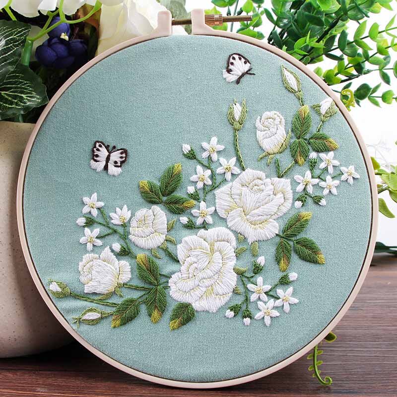 Hand Chinese Flower Embroidery Kits Needlework Kits Floral Cross Stitch Sets with Hoop Swing Art Wall Painting Home Decor: 1