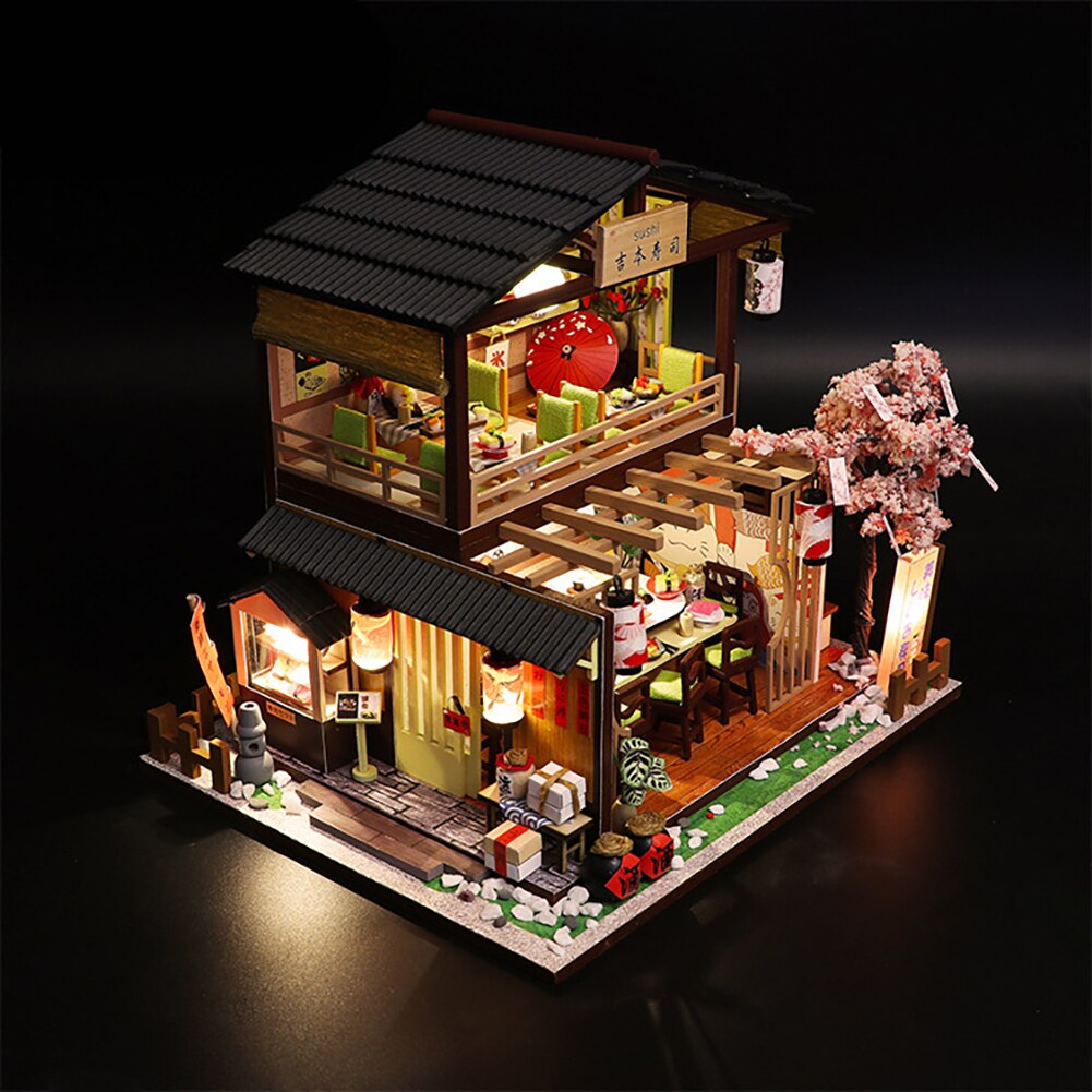 Teenager Sushi Restaurant Artificial Handmade DIY House Japanese Style Birthday Miniature Dollhouse Room Decor Intelligence