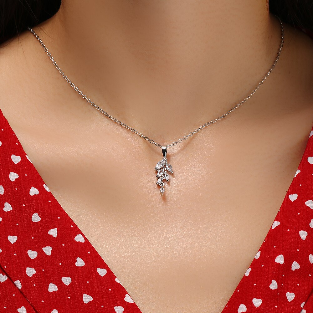 Zirconia Leaf Oorbellen Ketting Sets Voor Vrouwen Elegante Bruids Bruiloft Sieraden Set Huwelijksgeschenken
