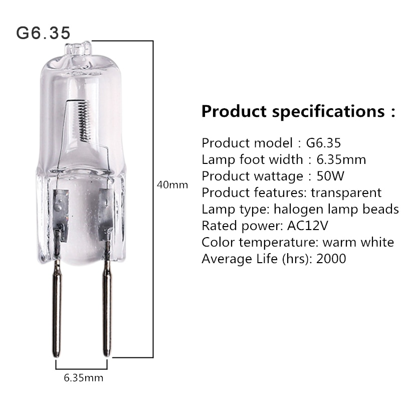 Ac12v halogenlampekuler  g4 20w 35w lysperler kan dimmes  g6.35 50w wolframhalogenpærer varmhvit til lysekrone med krystalllampe