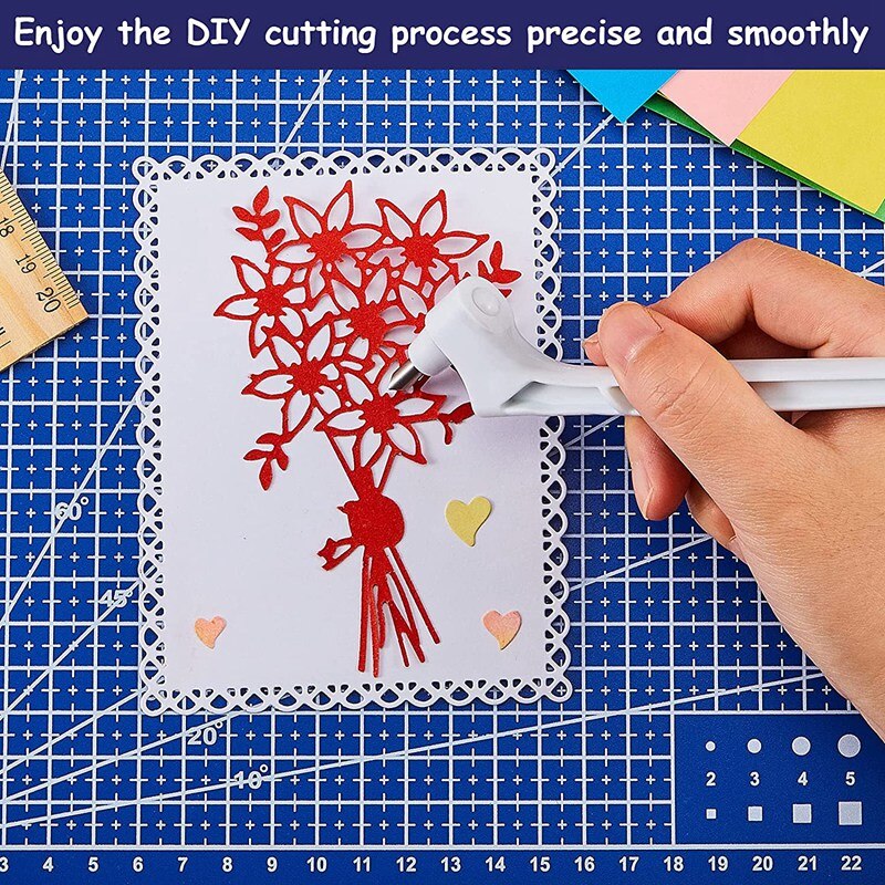 3 Pieces 360 Rotating Craft Cutting Tools Set with 9 Pcs Rotating Carbon Steel Replacement Blade and Cutting Mat