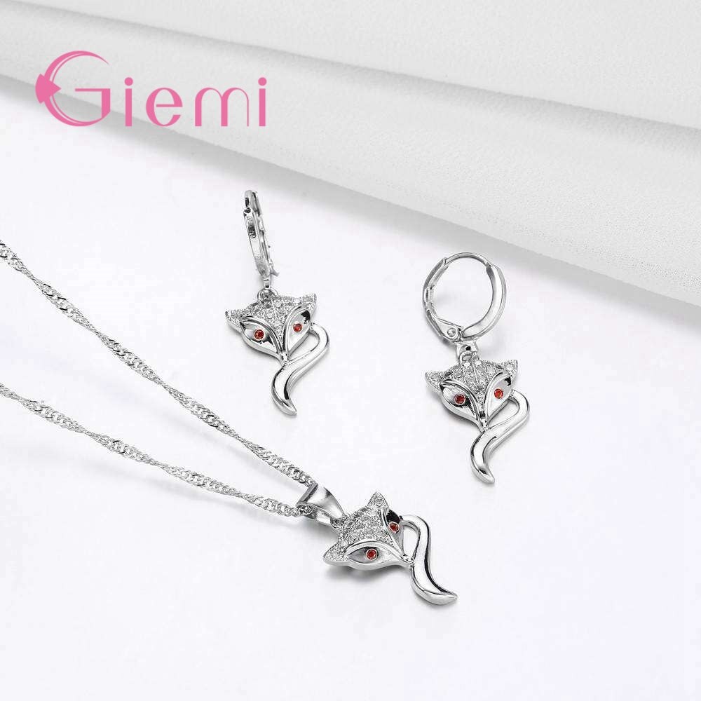 Ensemble de Bijoux pour femmes, collier, boucles d'oreilles, ravissant renard, en argent Sterling 925, Zircon cubique, cristal, Bijoux de fête