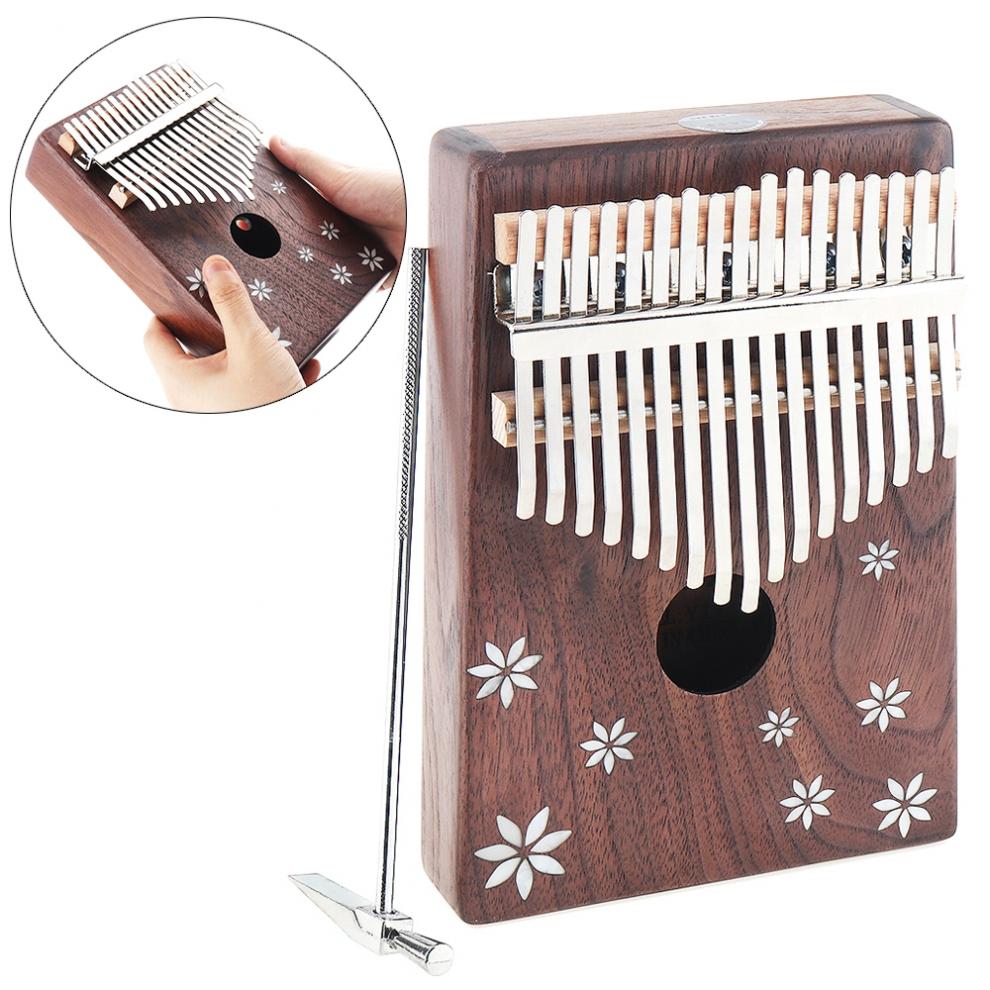 Thumb Piano 17 Sleutel Kalimba Acacia Wood Thumb Piano Met Shell Inlay Zeven Blad Bloem Mbira Natuurlijke Mini Toetsenbord instrument