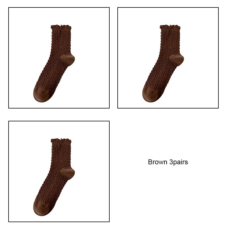 Women cotton socks 3pairs/lot Bubble mouth Retro japanese style collage socks girl female socks VKMONY: Brown3