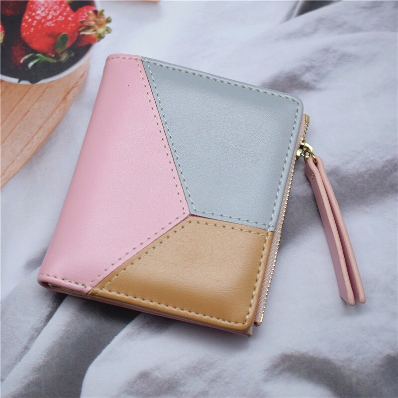 Women Wallet and Purse PU Leather Short Female Purse Hasp/zipper Credit Card Holder Wallet Black/blue/brown/pink Ladies Wallet: Pink