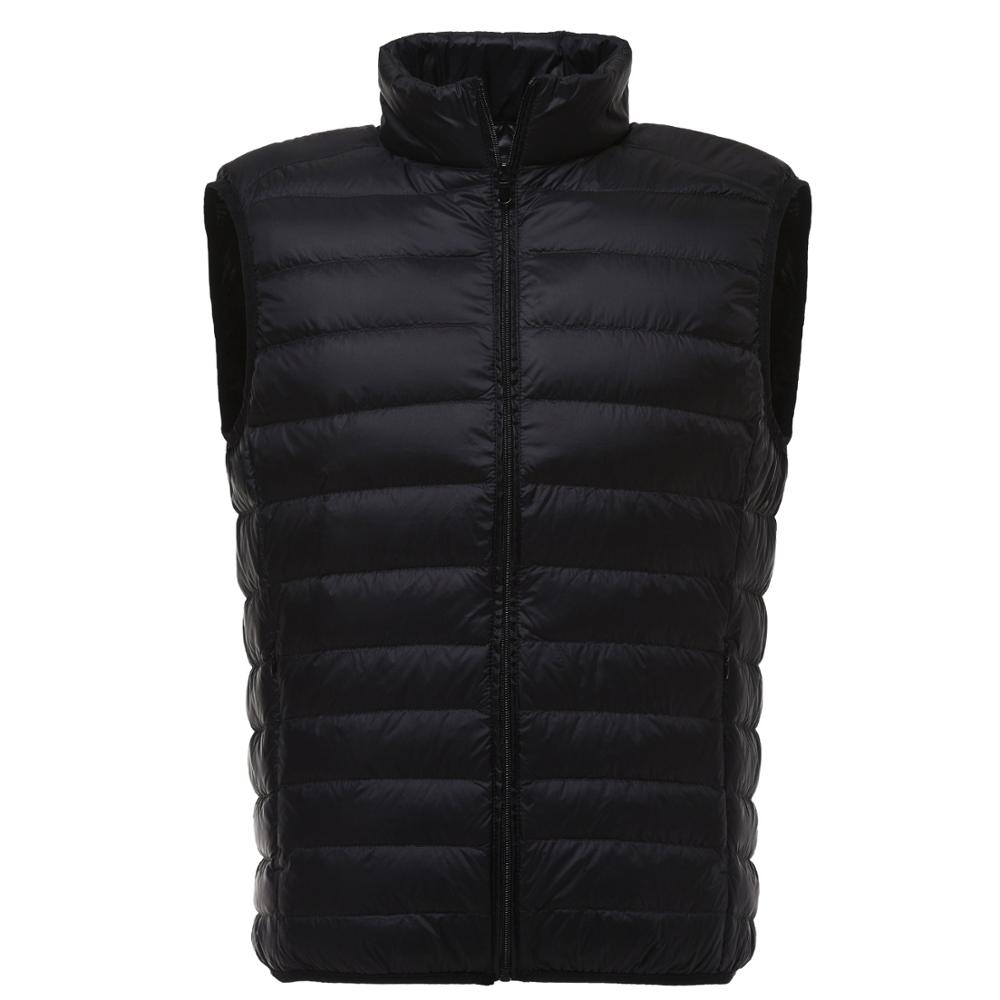 nouveaux hommes sans manches veste hiver ultra-léger blanc canard vers le bas gilet mâle mince gilet hommes vêtements coupe-vent gilet: Black / L