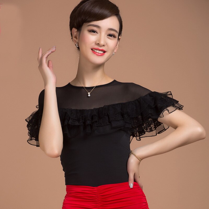 salón de baile moderno de de manga corta ropa de baile latino top para mujer/chica/señora, ropa de gasa