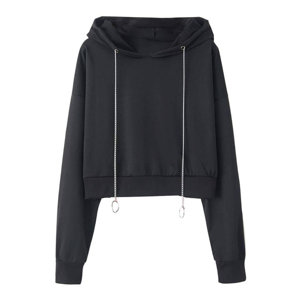 Casual Losse Truien Mode vrouwen Effen Kleur Jumper Hooded Lange mouwen Lantaarn Mouw Sweatshirt Tops: S / Black