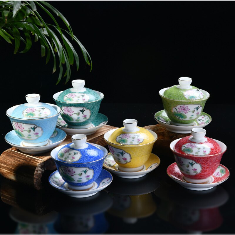 130ml farve emalje keramisk te skål kinesisk tradition gaiwan master kop kung fu te kop lotus mønster tekop porcelæn kopper