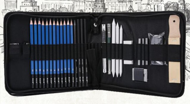 32/48/55pc/set sketch drawing pencil art brush pencil adult kids learning pencils school office supplies easy color: 32 pc