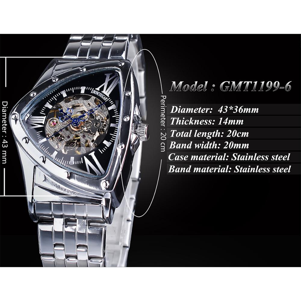 DUNCOUGAR – montre mécanique triangulaire pour hommes, cadran automatique, en acier inoxydable, noir, argent, horloge de supérieure