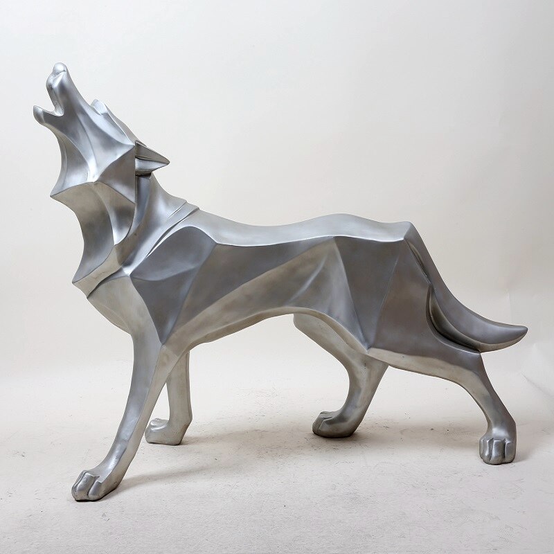 Statue de chien de loup, Totem abstrait, Sculpture géométrique en résine, accessoire de décoration moderne, artisanat,