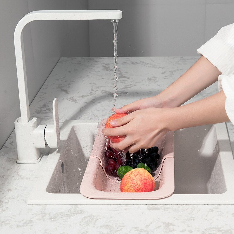 Retractable Wash Kitchen Sink Amoy Kitchen Sink Drain Basket Rectangular Plastic Fruit Plate Household Kitchen Sink Wash Dishes