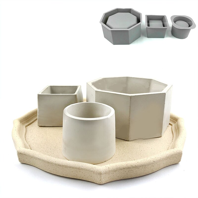 3D Handgemaakte Maken Siliconen Mallen Voor Cement Plant Pot Mallen Succulent Bloempot Beton Cement Klei Mal Vorm