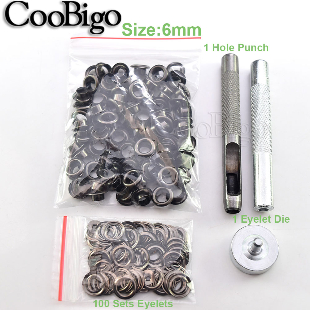 Kit de herramientas para ojales de metal, herramienta de instalación de punzones para ropa de cuero, zapatos, cinturón, cortina, accesorios para manualidades DIY, color negro: Níquel negro