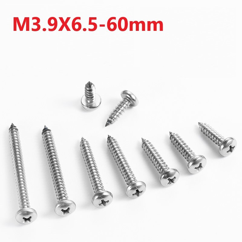 Vis autotaraudeuses M3.9 304 en acier inoxydable, 3,9mm x 9.5mm 40 45 50 55 60mm, extension des vis autotaraudeuses