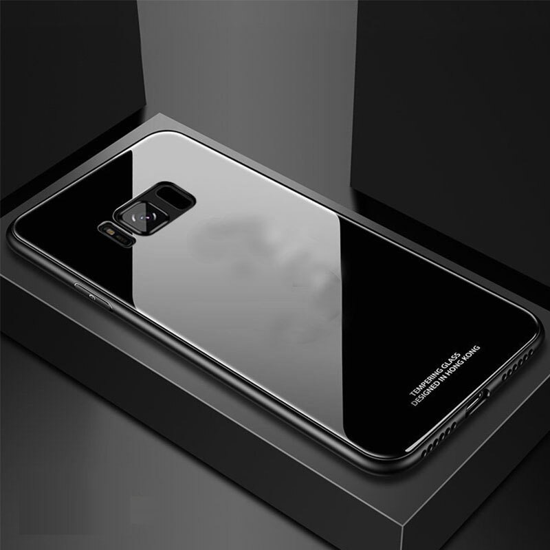 SemgCeKen luxury original hard glass mirror case for samsung galaxy s8 plus s8plus s 8 silicone tpu back coque phone cover etui: For S8 / black