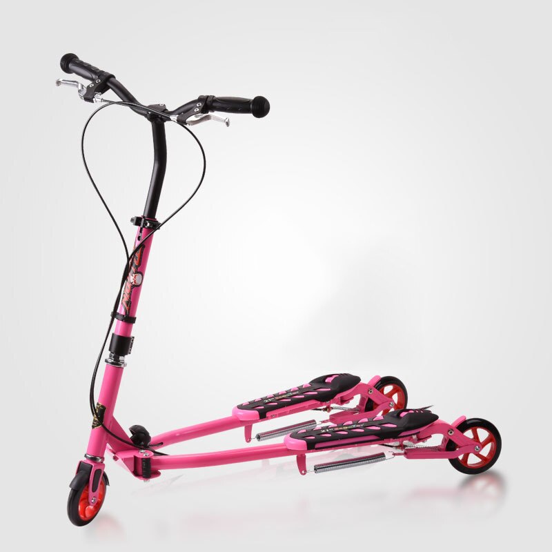 RF-101-patinete portátil para niños, Scooter de doble Pedal, tijeras de tres ruedas, poste, ajuste de 3 engranajes: Rosa