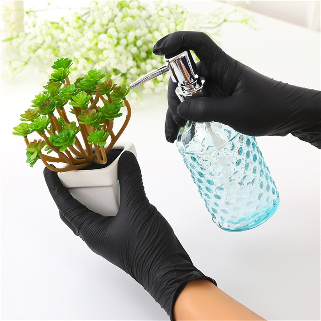 100Pcs Black Disposable Gloves Latex Rubber Household Kitchen Dishwash Gloves Work Garden Universal for Left and Right Hand#F: L